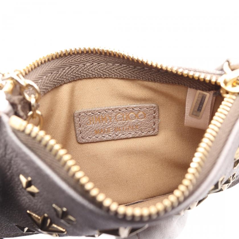 ジミー チュウ JIMMY CHOO NANCY コインケース レザー グレーベージュ キーリング付き メタリック J000108493001