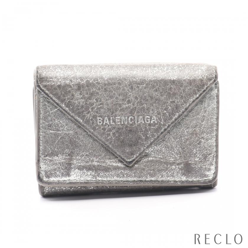 BALENCIAGA バレンシアガ ペーパーミニウォレット シルバー - 三つ折り財布 