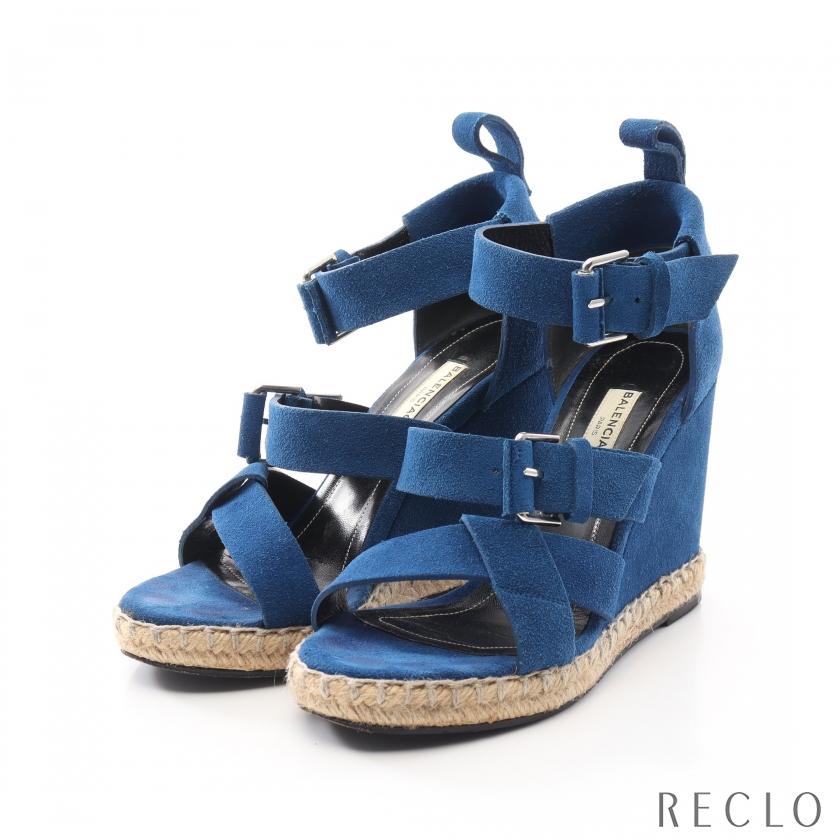 バレンシアガ BALENCIAGA ウェッジソール サンダル スエード ブルー