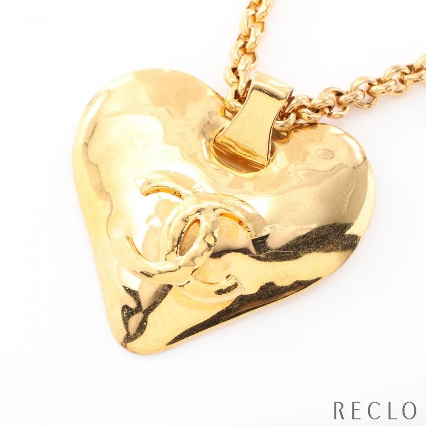 シャネル CHANEL ココマーク ロング ハート ネックレス GP ゴールド  