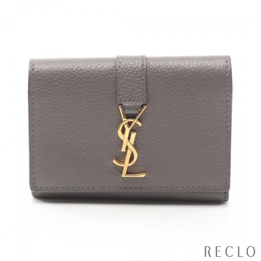 SAINT LAURENT グレー レザー キーケース SAINT LAURENT グレー レザー キーケース YSLロゴ
