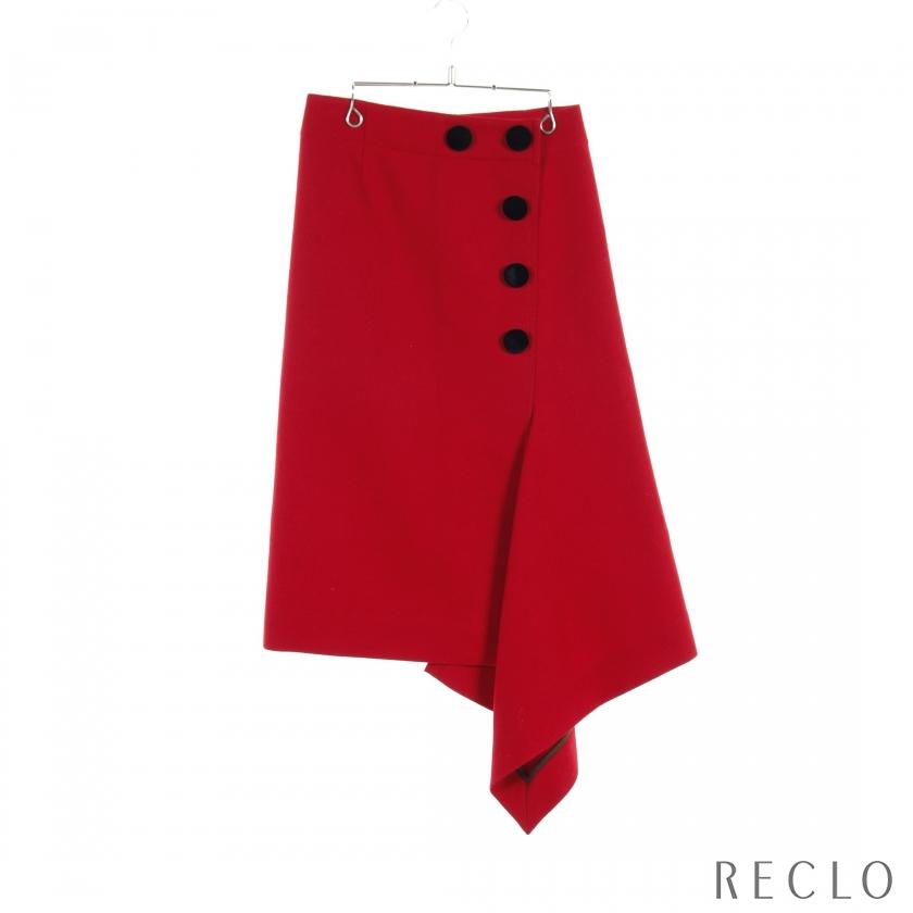 サカイ Sacai スカート ウール レッド アシンメトリー 19-04539 