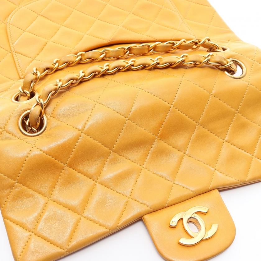 シャネル CHANEL マトラッセ Wフラップ Wチェーンショルダーバッグ ラムスキン オレンジイエロー ゴールド金具 A01113 レディース 中古｜reclo-as-shopping｜09