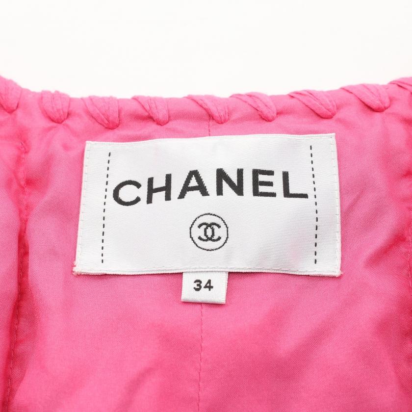 シャネル CHANEL ノーカラージャケット コットン ピンク P70041 レディース 中古｜reclo-as-shopping｜03