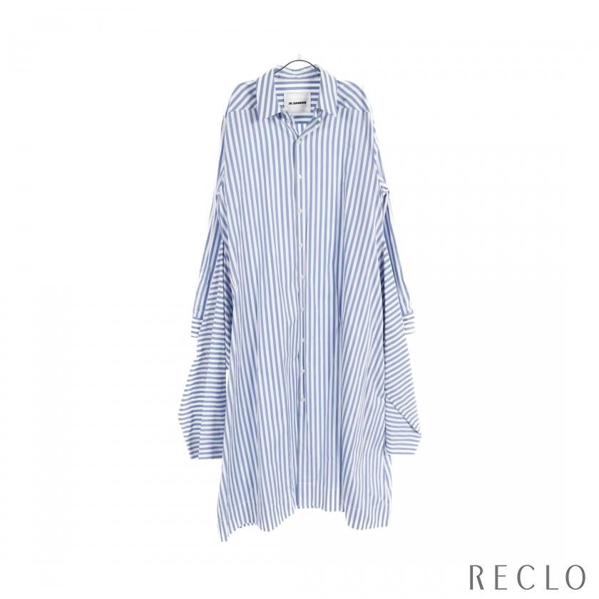 ジルサンダー JIL SANDER 変形 シャツワンピース ストライプ コットン 