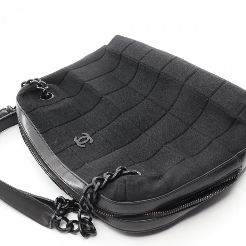 シャネル CHANEL チョコバー チェーンショルダーバッグ コットンジャージ レザー ブラック ブラック金具 レディース 中古｜reclo-as-shopping｜07