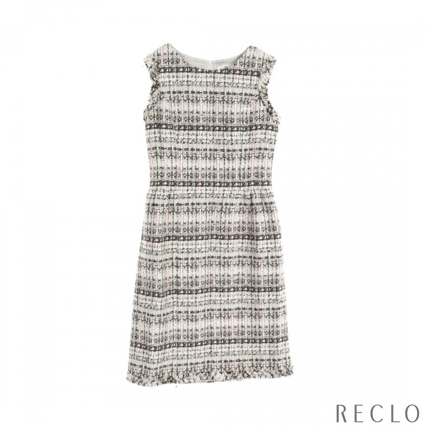 ルネ Rene ワンピース ノースリーブ ツイード ブラック ピンク マルチ  