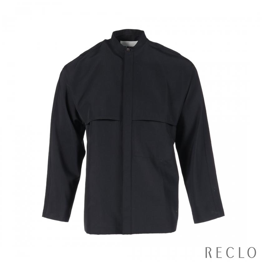 ジルサンダー JIL SANDER シャツ ノーカラー ウール ダークネイビー 