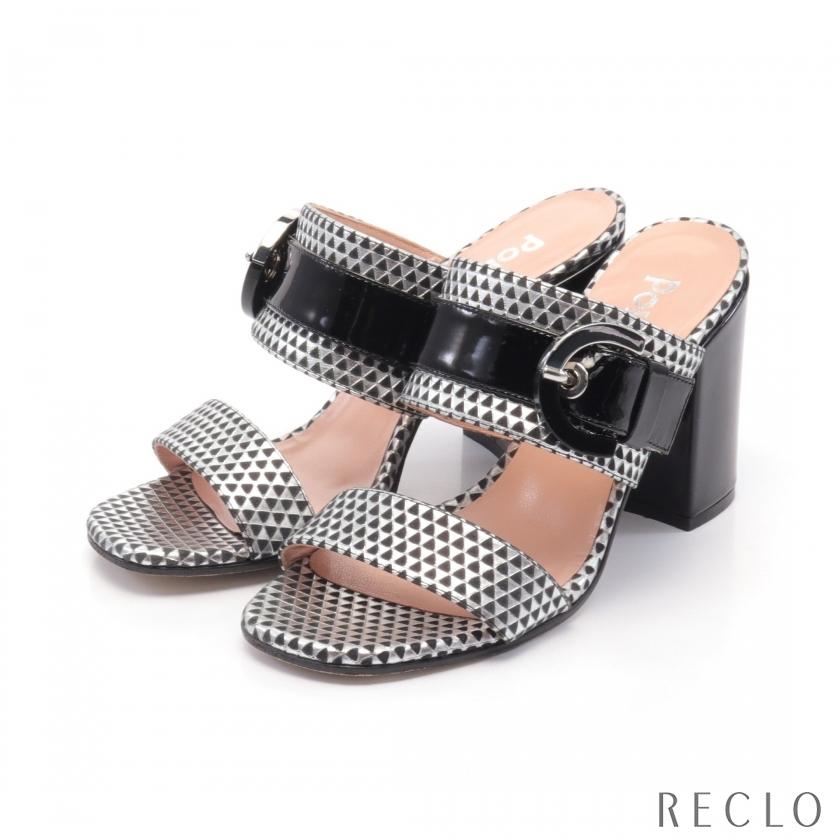 POLLINI ポリーニ ミュール サンダル レザー エナメルレザー シルバー 