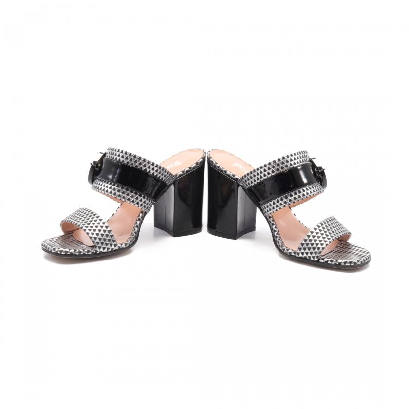 POLLINI ポリーニ ミュール サンダル レザー エナメルレザー シルバー 