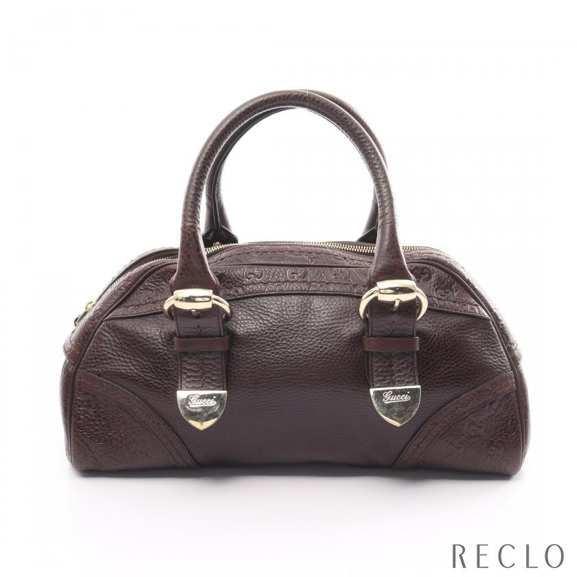 GUCCI シマ ハンドバッグミニボストンバッグ ブラウンレザー