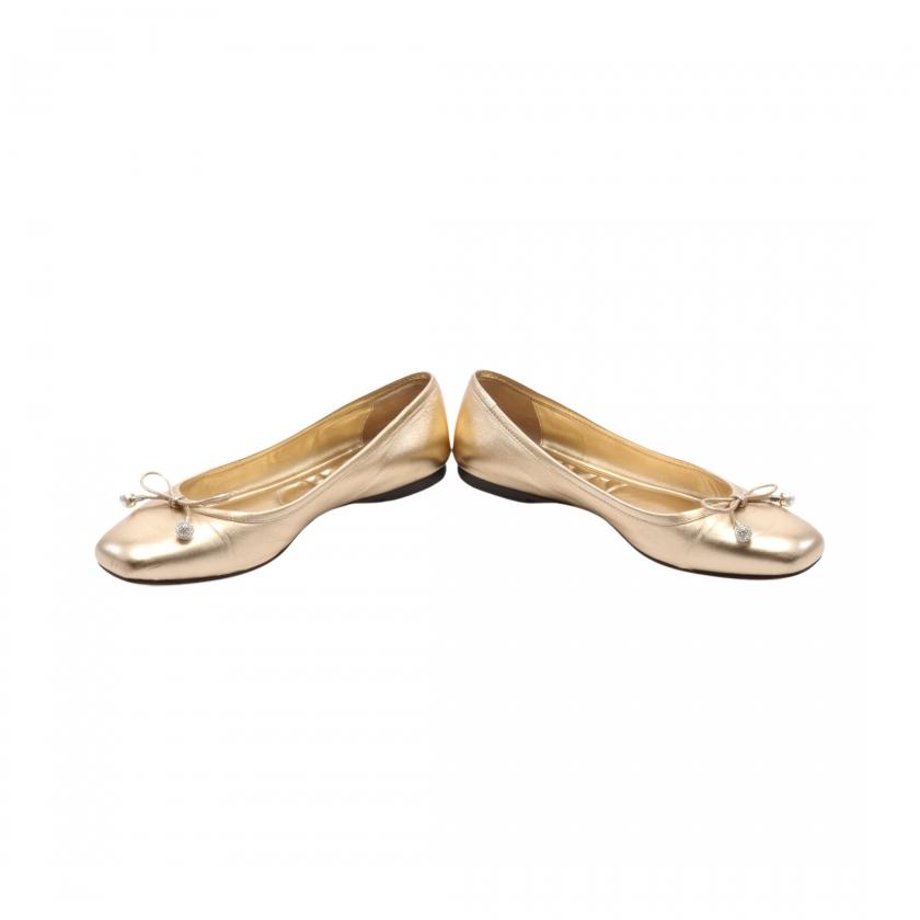 ジミーチュウ JIMMY CHOO ELME FLAT バレエシューズ レザー ゴールド メタリック レディース 中古｜reclo-as-shopping｜03