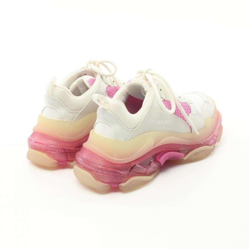 バレンシアガ BALENCIAGA Triple S トリプルS スニーカー ファブリック フェイクレザー ホワイト ピンクパープル クリアソール 544351 レディース 中古｜reclo-as-shopping｜02