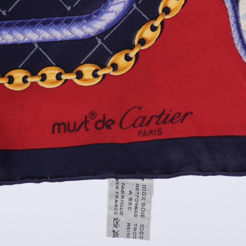 カルティエ Cartier スカーフ シルク ネイビー ボルドー マルチカラー レディース 中古｜reclo-as-shopping｜02