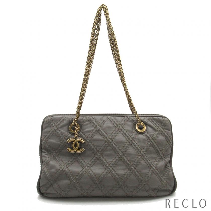 CHANEL シャネル チェーンショルダー ショルダーバッグ レザー グレー