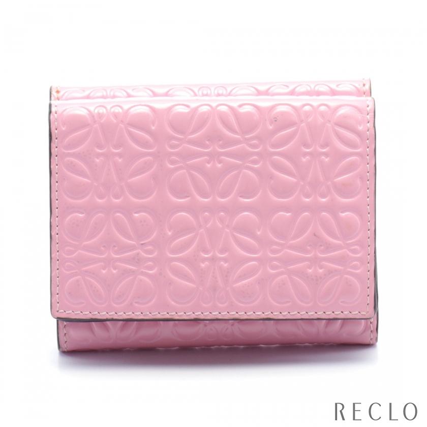 ロエベ LOEWE リピート アナグラム 三つ折り財布 レザー ピンク  