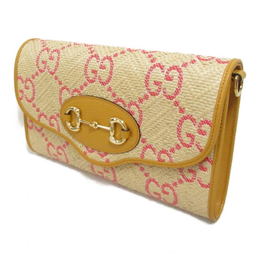 GUCCI グッチ ショルダーバッグ レザー ストロー ベージュ イエロー 
