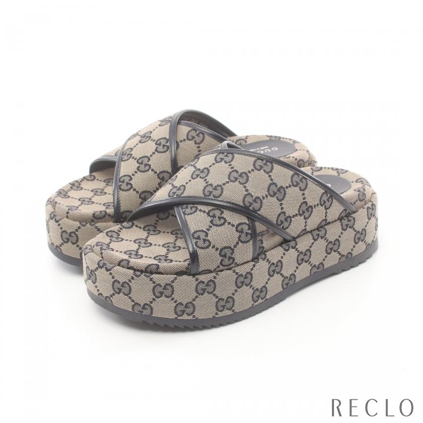 グッチ GUCCI GGキャンバス クロスベルト サンダル キャンバス レザー 