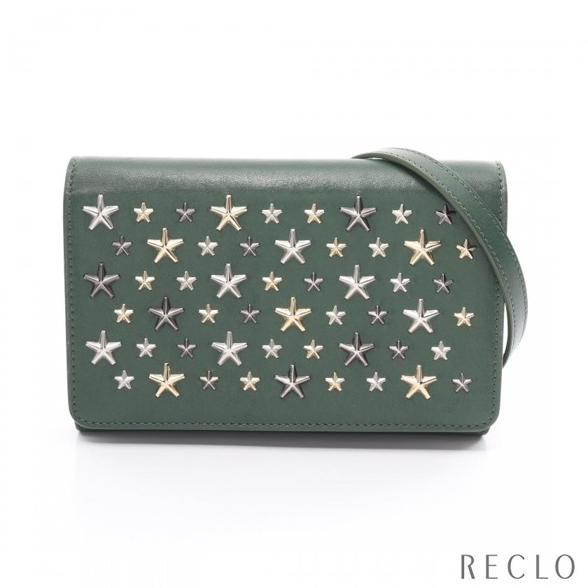 JIMMY CHOO ジミーチュウ ELISE チェーンウォレット レザー グリーン 