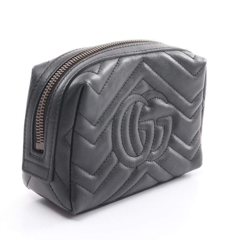 GUCCI グッチ GGマーモント ブラック レザー ポーチ 476165 GUCCI グッチ GGマーモント ブラック レザー ポーチ 476165