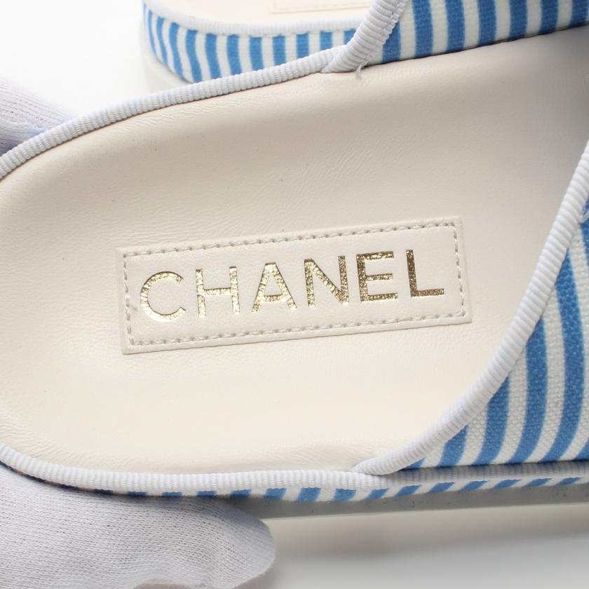 CHANEL シャネル ココマーク サンダル ストライプ キャンバス CHANEL シャネル ココマーク サンダル ストライプ キャンバス