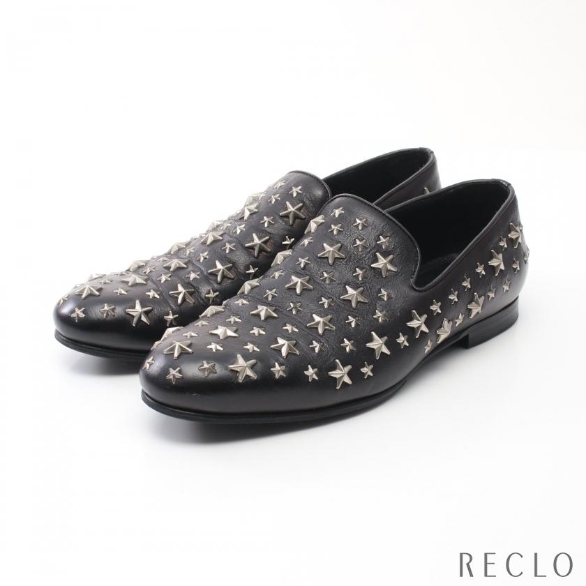 ジミーチュウ JIMMY CHOO ローファー レザー ブラック スタースタッズ 