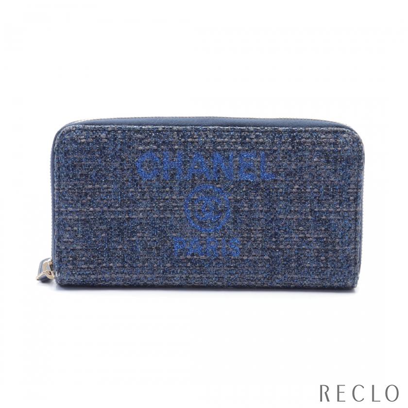 シャネル CHANEL ドーヴィル ラウンドファスナー長財布 ファブリック 