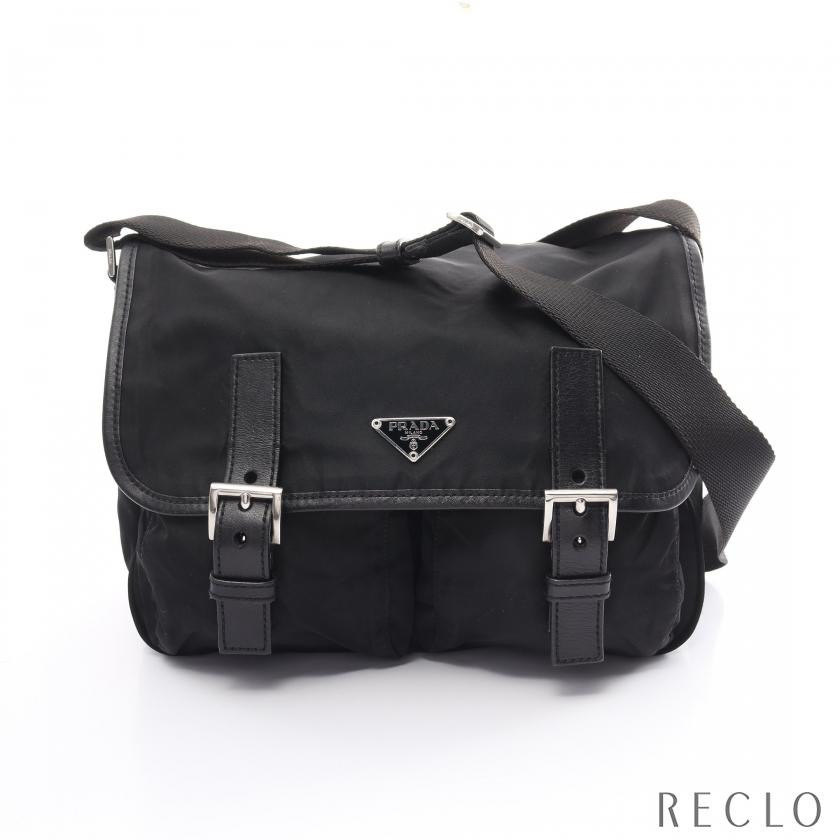 プラダ PRADA ショルダーバッグ ナイロン レザー ブラック 三角 
