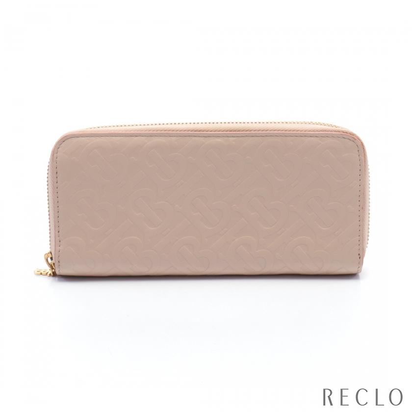 バーバリー　BURBERRY モノグラム　ラウンドファスナー　長財布　ピンク BURBERRY バーバリー TBモノグラム ラウンドファスナー長財布 レザー