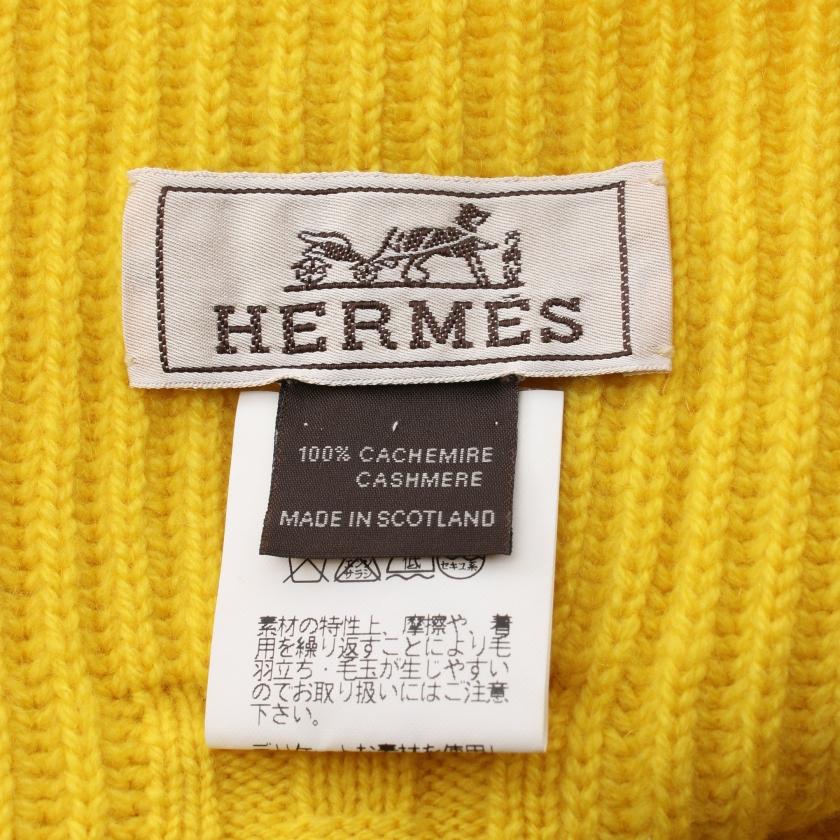 HERMES-PARIS 100%カシミヤ マフラー イエロー