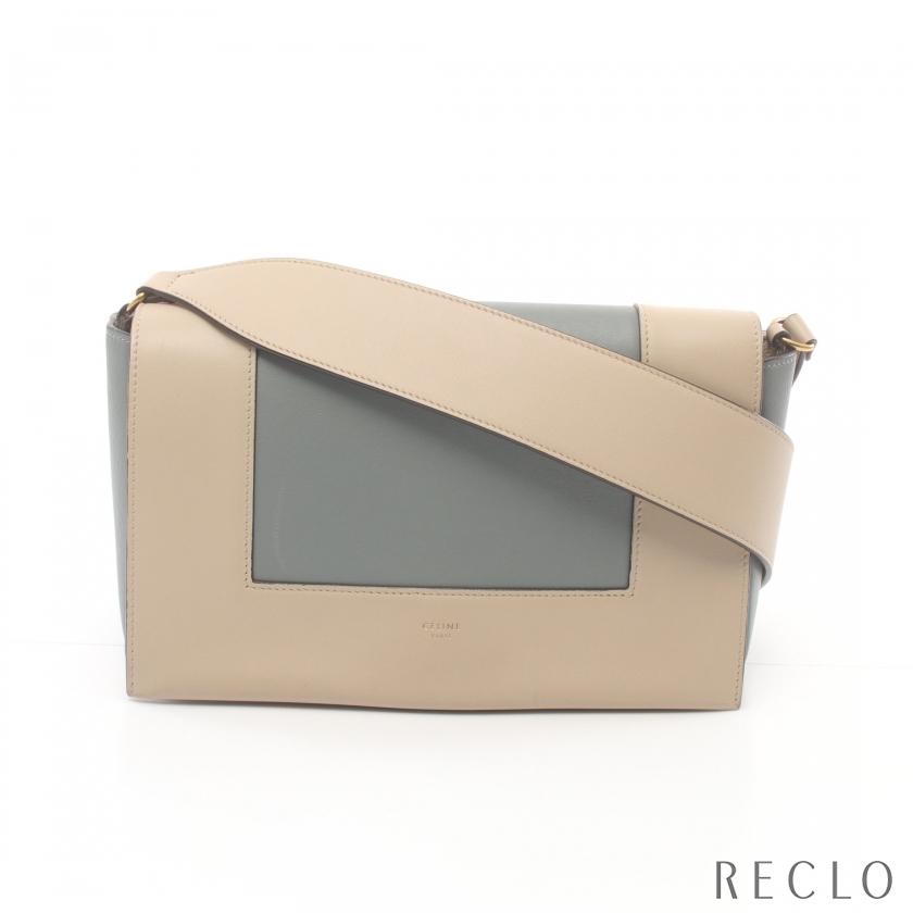 CELINE セリーヌ フレーム ミディアム ショルダーバッグ レザー ブルー 