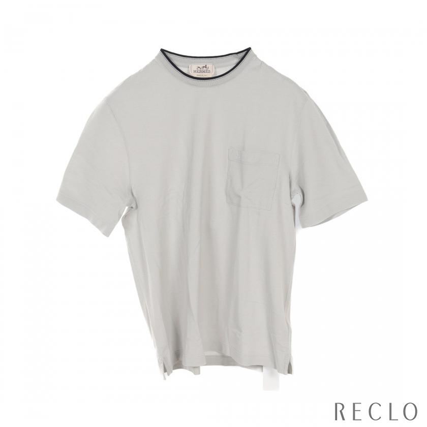 エルメス HERMES Tシャツ クルーネック Hロゴ刺繍 コットン グレー 