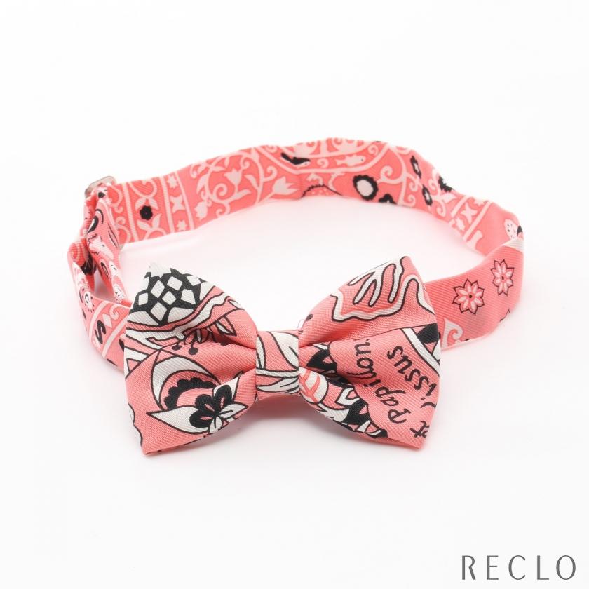 【中古】エルメス ヌー・パピヨン 花咲く織物 FLEURS ET PAPILLONS DE TISSU 蝶ネクタイ リボン 総柄 シルク ピンク HERMES（エルメス） ヌーパピヨン FLEURS ET PAPILLONS DE TISSU