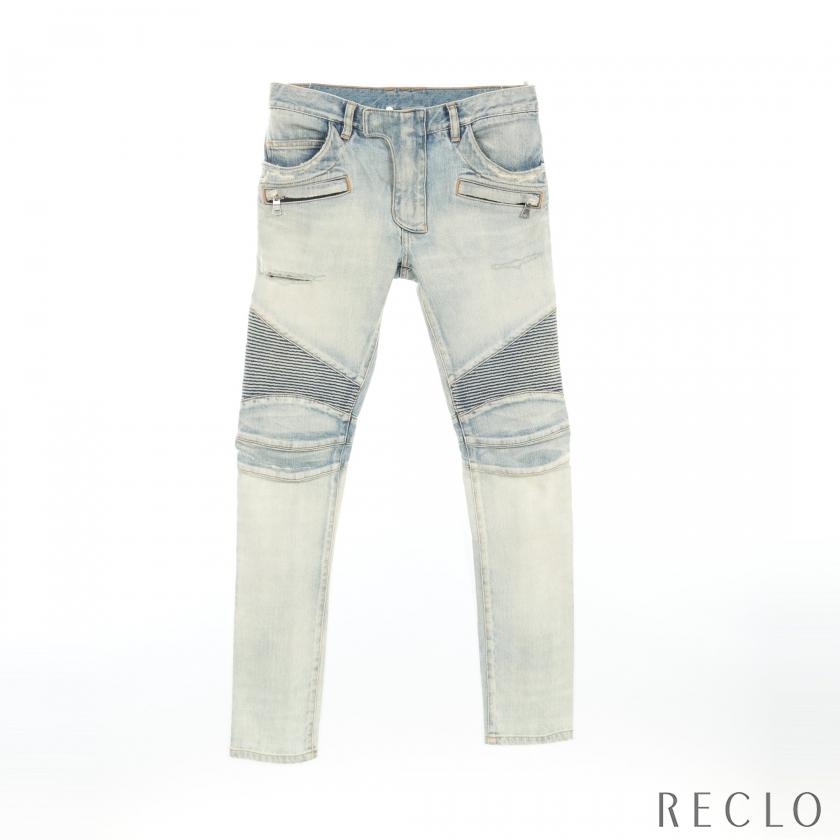 BALMAIN バルマン デニムパンツ コットン ライトブルー ダメージ