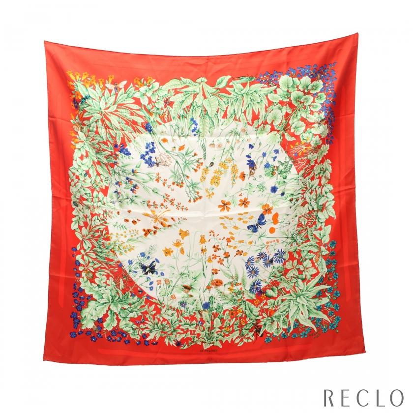 エルメス スカーフ美品 カレ90 LA PRAIRIE 美品 エルメス カレ90 LA