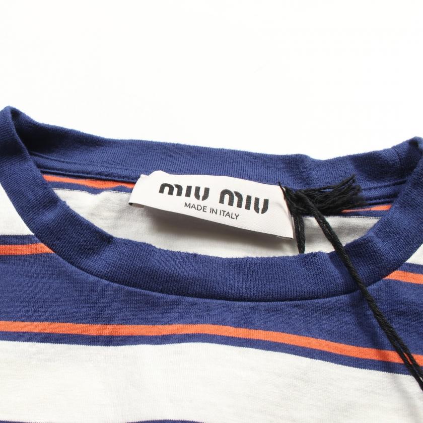 ミュウミュウ miu Tシャツ ボーダー コットン ホワイト マルチ ミュウミュウ miu Tシャツ ボーダー コットン ホワイト マルチ