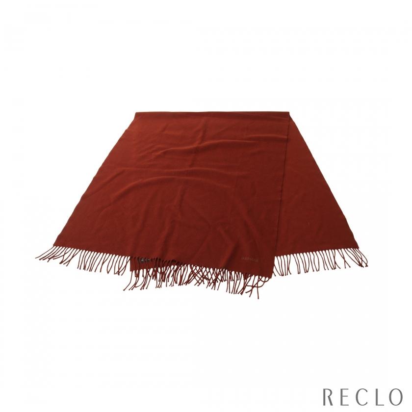 HERMES エルメス マフラー ストール ロゴ刺繍 カシミヤ ブラウン  