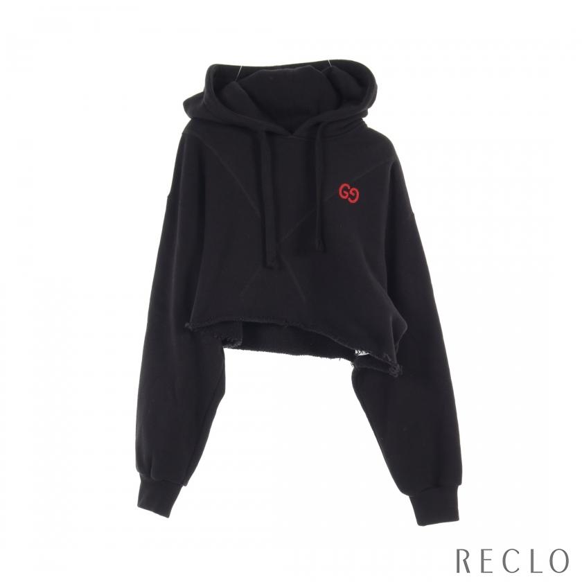 グッチ GUCCI クロップド プルオーバーパーカー コットン ブラック 