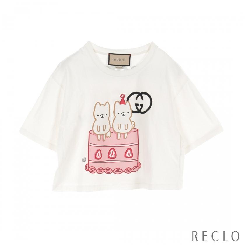 グッチ GUCCI クロップド Tシャツ コットン ホワイト マルチカラー