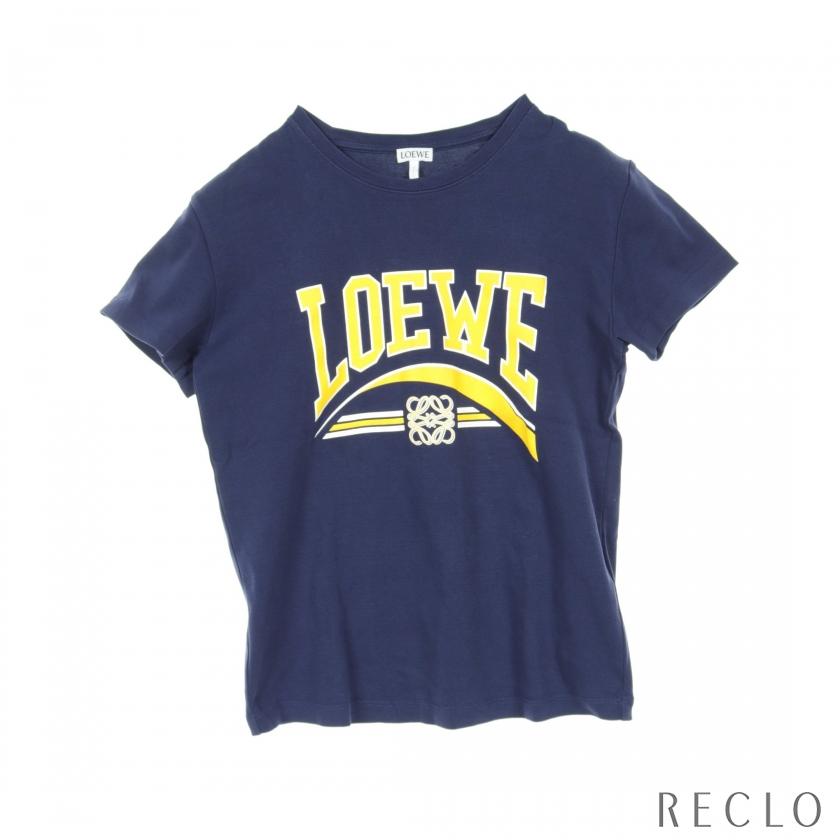 ロエベ LOEWE Tシャツ クルーネック ロゴプリント コットン ネイビー 