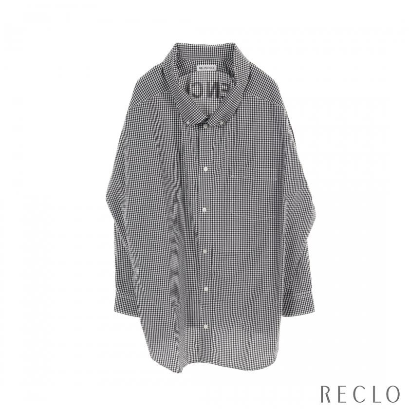 【人気】バレンシアガ スウィングシャツ チェック コクーン バックロゴ 34 人気】バレンシアガ スウィングシャツ チェック コクーン バック