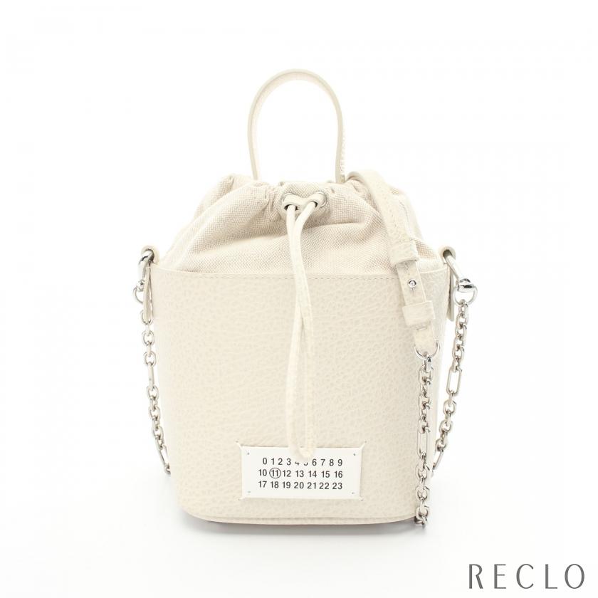 メゾンマルジェラ 5AC レザー×キャンバス バケット バッグ ホワイト メゾンマルジェラ 5AC レザー×キャンバス バケット バッグ ホワイト