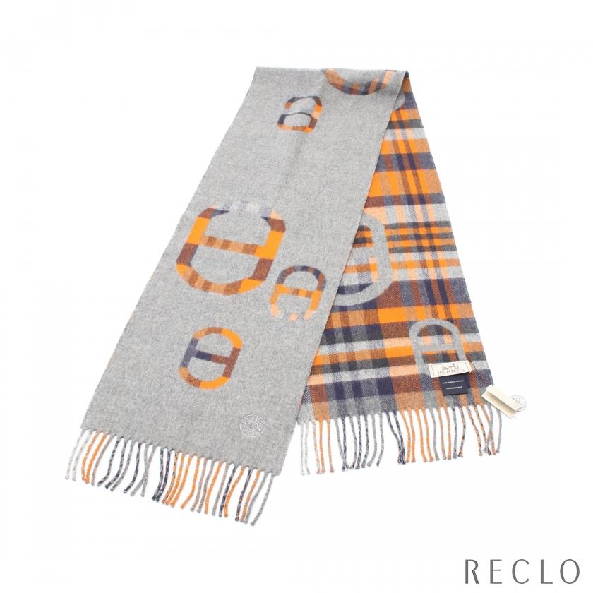 HERMES（エルメス） タータンマイヨン マフラー カシミヤ グレー
