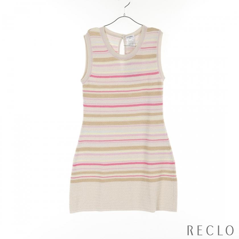 CHANEL シャネル ニットワンピース ノースリーブ ボーダー コットン  