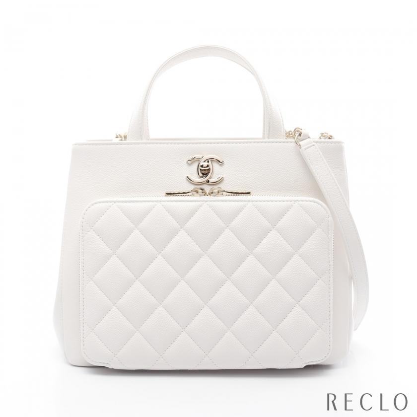 CHANEL ビジネスアフィニティ ホワイト ゴールド金具 2WAYハンドバッグ