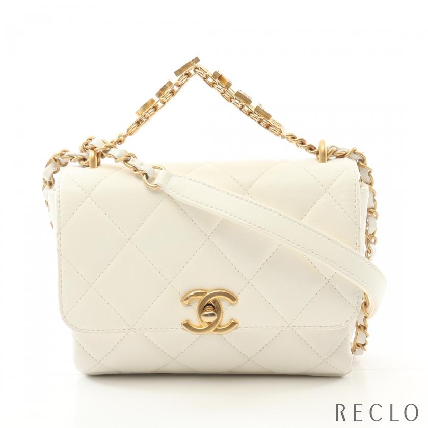 シャネル マトラッセ ミニフラップバッグ ショルダーバッグ ホワイト ラムスキン レディース CHANEL 【中古】 CHANEL（シャネル） マトラッセ ミニフラップ チェーンショルダー