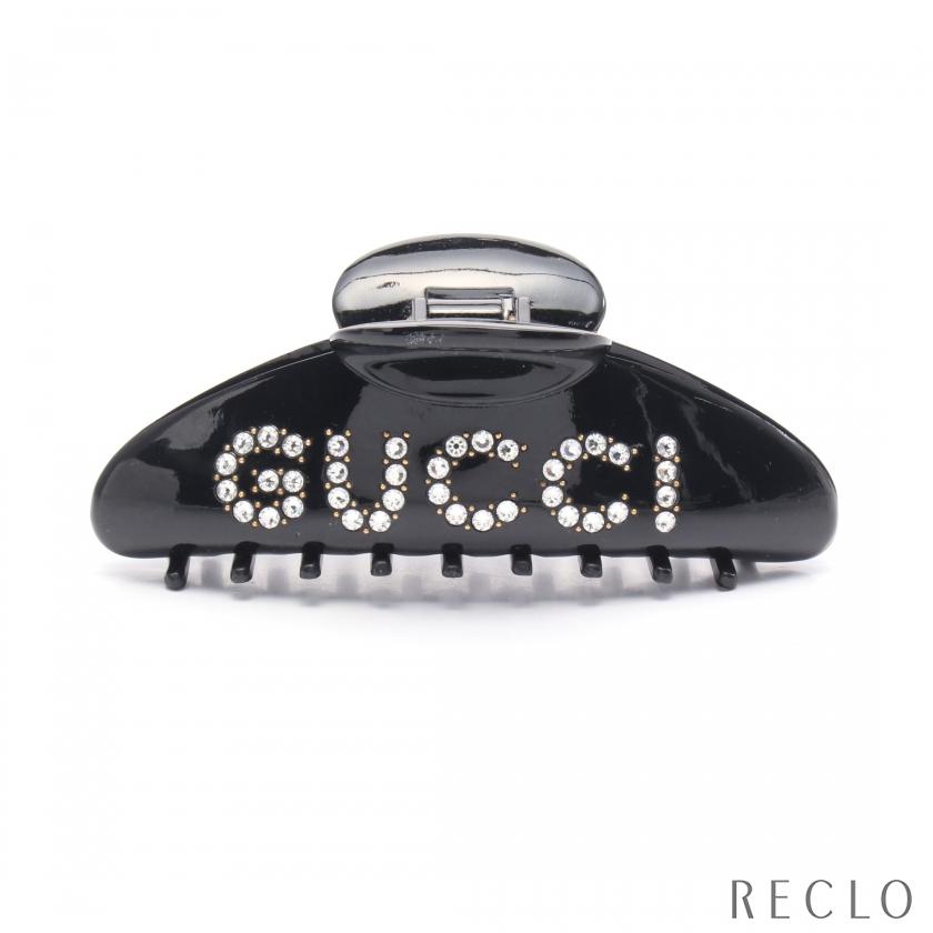 GUCCI / ヘアクリップ/アクセサリー/ラインストーン/BLK/レディース GUCCI グッチ ヘアクリップ ロゴ ブラック ラインストーン レディース