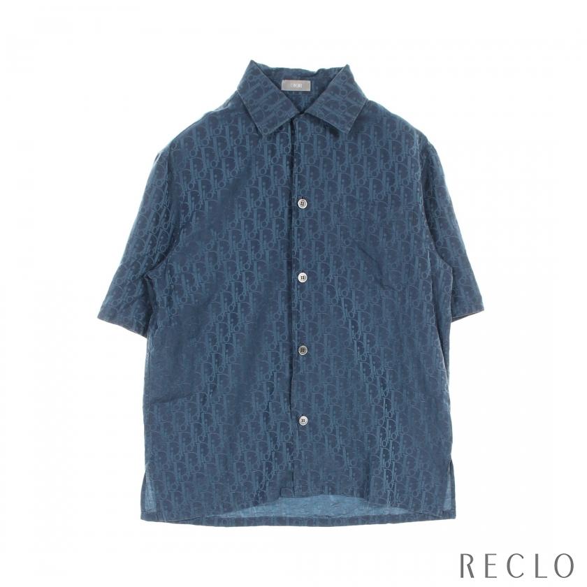 DIOR オブリーク　シルク 半袖シャツ ネイビー クリスチャンディオール Christian Dior オブリーク シャツ 半袖