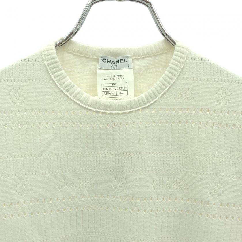 シャネル CHANEL 半袖ニット ニット レーヨン ホワイト レディース