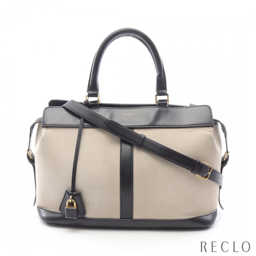 セリーヌ CELINE ミディアム カバ ドゥ フランス バッグ ハンドバッグ バッグ キャンバス レザー レディース アイボリー系 / ブラック系 192662CS7 【中古】 CELINE（セリーヌ） ミディアム カバ ドゥ フランス バッグ